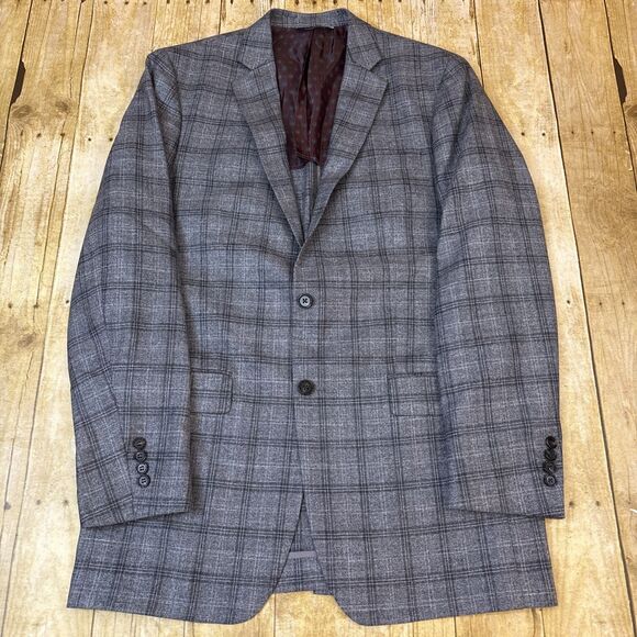 Ralph Lauren Wool Silk Linen Blazer Unstructured Gray Glen Plaid Windowpane 40L - Picture 1 of 11